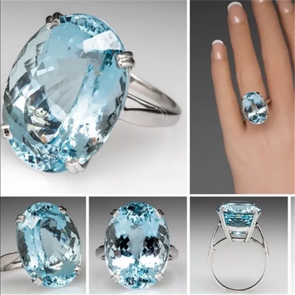 Jewelry - 925 Sterling Silver Oval Cut Aquamarine Ring